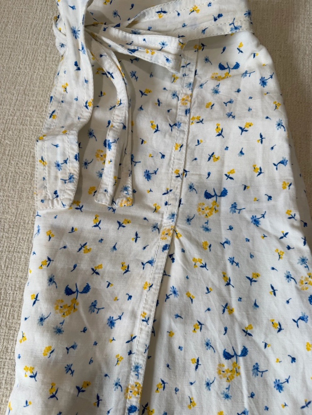 Ann Taylor White Midi Skirt with Blue and Yellow Floral Print